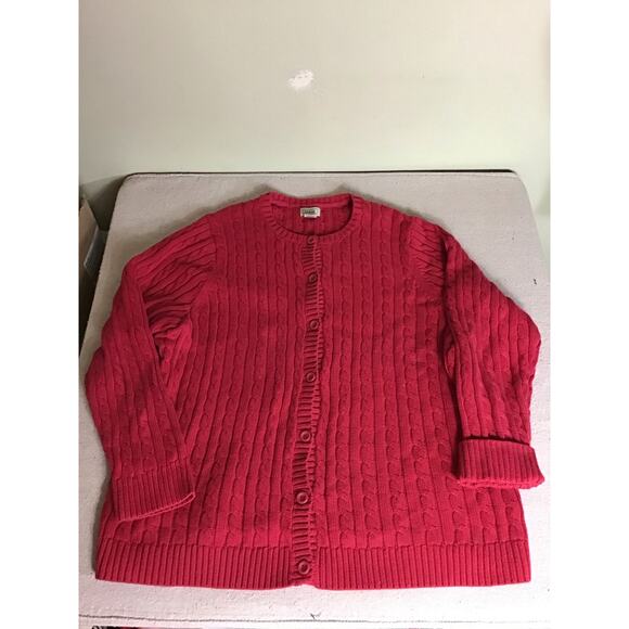 LL Bean Women Cable Knit Fisherman Sweater Sz.2X Red Wool Heavyweight Cardigan - Picture 4 of 10